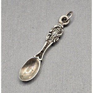 VTG Sterling Silver Miniature Spoon Charm Ornate Heirloom Pendant 1928